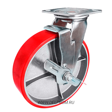 SCpb 63 Большегрузная полиуретановая поворотная колесная опора с тормозом д150 (VILS)