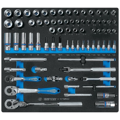 KING TONY Набор торцевых головок 1/4", 3/8" с принадлежностями, ложемент, 75 предметов KING TONY 9-5575MRV02