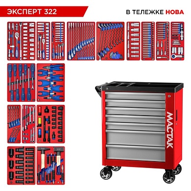 Набор инструментов 323 предмета, "ЭКСПЕРТ 322", в красной тележке МАСТАК 50-07322R