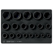 Набор ударных торцевых головок 1/2", шестигранные, 10-36 мм, ложемент, 19 предметов, KING TONY, 9-4429MPV