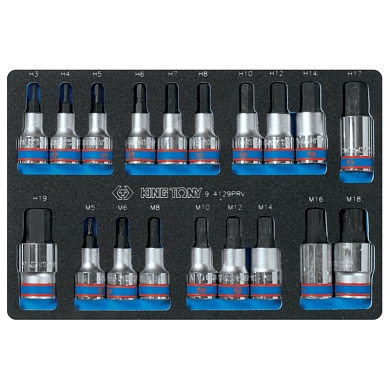 KING TONY Набор торцевых насадок Hex и Spline, ложемент, 19 предметов KING TONY 9-4129PRV