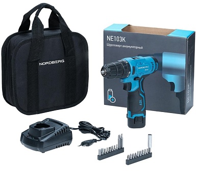 Шуруповерт аккумуляторный макс ? сверла 10мм, 12В, 30Нм с акк. и зар. уст-вом NORDBERG NE103K