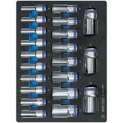 KING TONY Набор глубоких торцевых головок 1/2", двенадцатигранные, 8-36 мм, ложемент, 21 предмет KING TONY 9-4221MRV